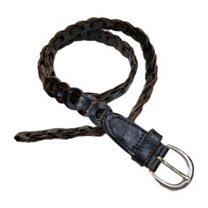 Genuine Leather Looped Belt 43" Long Adjustable 1" Wide Silver Buckle Dark Brown